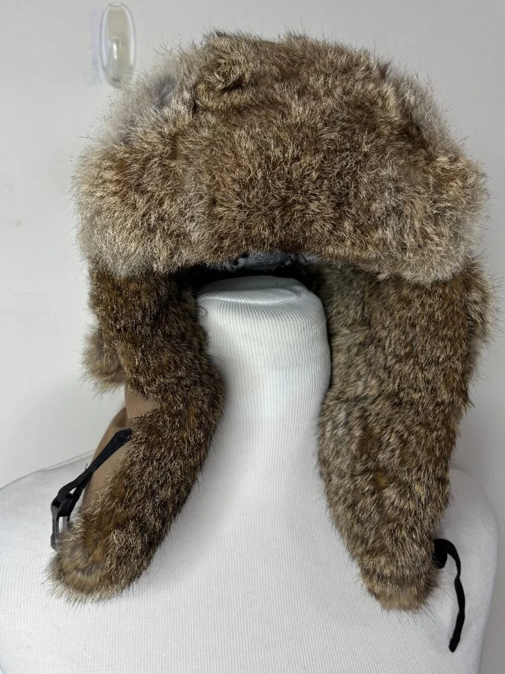Mad Bomber Hat Trapper Waxed Cotton Mens M Khaki Tan Rabbit Fur Ear Flap Aviator